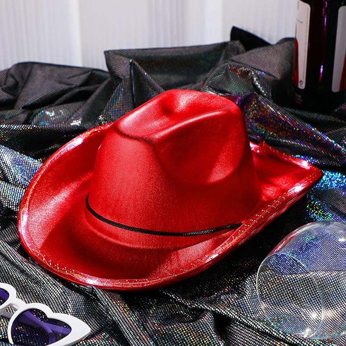 Kigeli 10 Pcs Lights LED Cowboy Cowgirl Hat LED Flashing Hat Cowgirl Hat for Western Cowboy Role Play(Silver,Sequin)