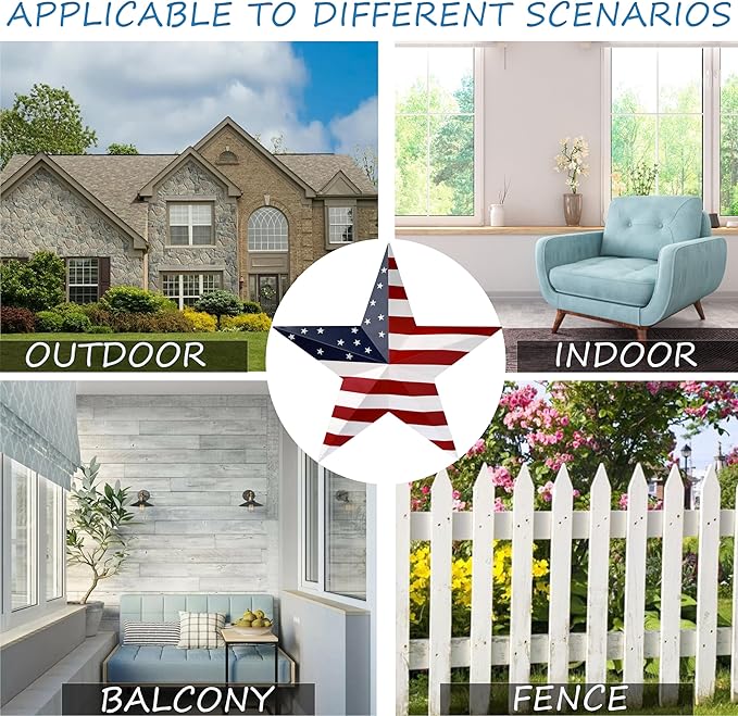 JoyEvy 23.4“ Patriotic Metal Barn Star Wall Decor, American Flag Stars for House Ornaments, Indoor Outdoor Wall Hanging Primitive Decor Star for 4th of July Decoration