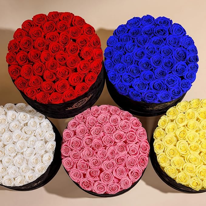 47 Flowers in a Luxury Suede Box, Birthday Gifts for Women, Preserved Flowers, Mothers Day Roses Gift for Mom, Bossy Pink