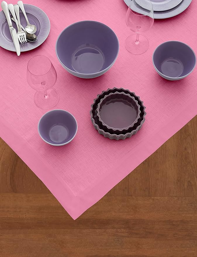 Solino Home Linen Square Tablecloth 52 x 52 Inch - 100% Pure Linen Flamingo Pink Table Throw - Fete, Machine Washable Table Cloth for Valentines, Spring, Easter