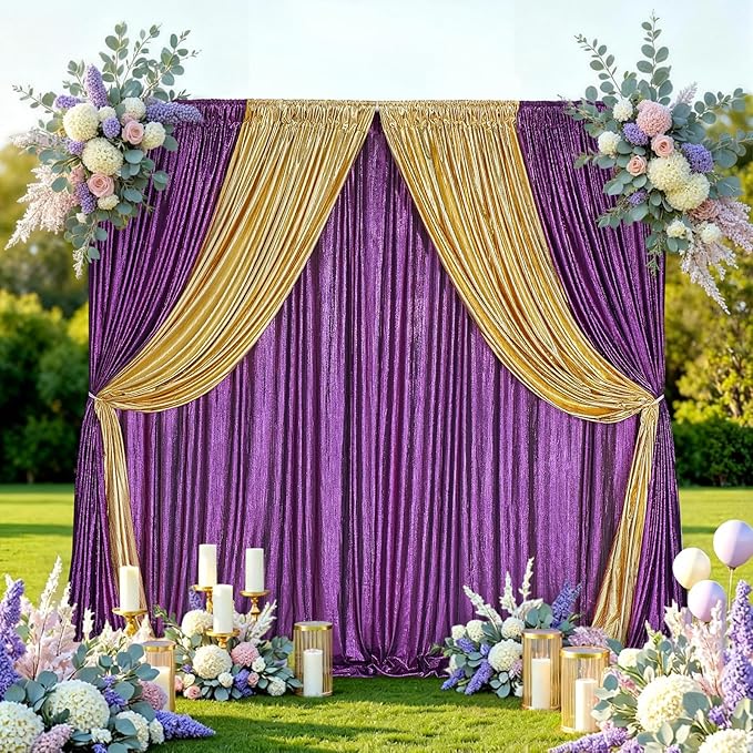 Back Drop Curtains for Parties 9.6x8FT Purple Background Drapes Shimmer Photo Photography for Hallween Ceremony Home Decorations(2 Panels 4.8x8FT)