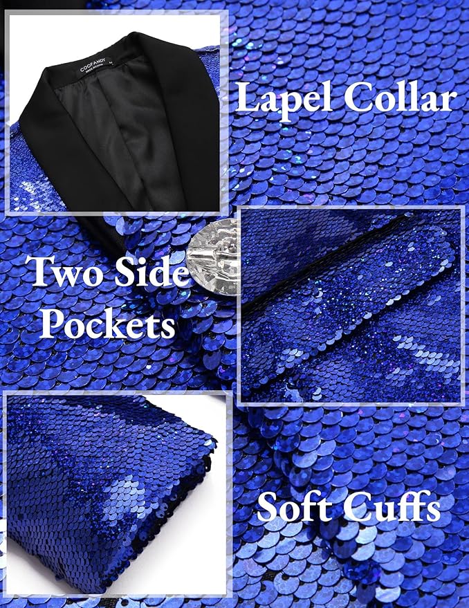 COOFANDY Mens Shiny Sequin Blazer Tuxedo Party Dinner Prom One Button Suit Jacket