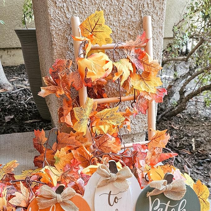 CQURE 7 Pack Fall Leaf Garland, Total 41.3Ft Artificial Fall Vines Autumn Garland Fall Maple Leaves Thanksgiving Decor for Home Wedding Fireplace Christmas