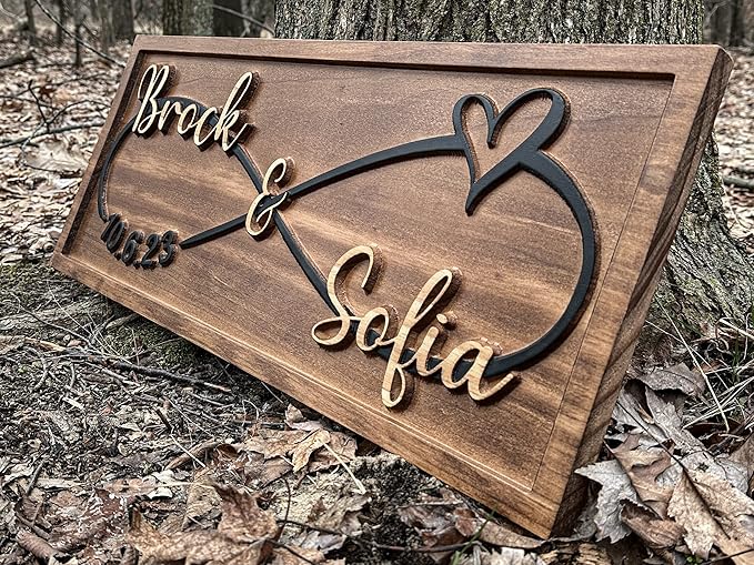 Custom Infinity Heart Sign | Personalized Wedding Gift for Couple | Wood Engagement Sign | Anniversary | Wedding Date Sign | Bridal Shower Gift