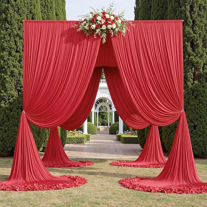 10ft x 15ft Red Wrinkle Free Backdrop Curtains for Parties,Silky Polyester Fabric Wedding Ceiling Drapes, 2 Panels 15ft Photo Back Drop Drapes for Baby Shower Photography Stage Background Cloth