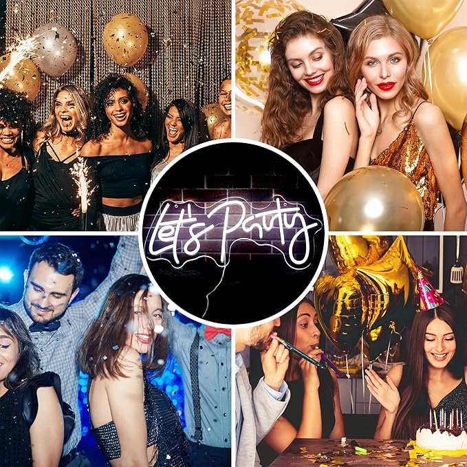 Let's Party Neon Sign for Party Decorations Let's Party LED Signs Neon Lights Sign for Party Backdrop Wall Decor Proposal Decorations Bachelorette Party Engagement Party Birthday Party Wedding Party 21.7×10.4 Inch (white)