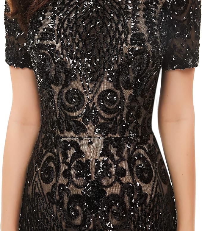 Women's Double V-Neck Sequins Lace-up Mermaid Evening Dress