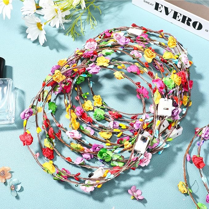 Syhood Valentines Day Gifts, 50 Pcs LED Flower Crowns Headbands, Light up Flower Crowns for Women, Glow in the Dark Headband for Wedding Birthday Mardi Gras Cosplay Princess Party Favors(Rose)