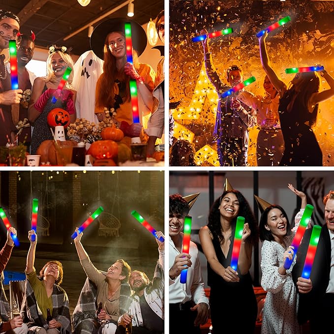 JOYIN 24 PCS LED Light Up Foam Sticks, Glow Sticks Party Favors Bulk with 3 Modes Color Flashing Glow Party Supplies for Spooky Celebrations, Wedding, Camping, Birthday, Raves, Carnival