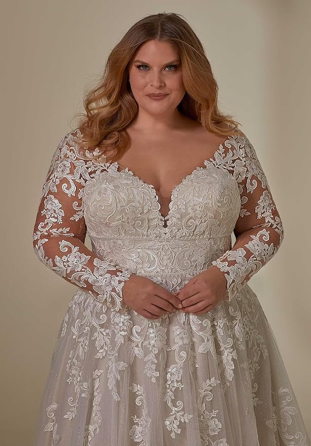 Plus Size Wedding Dresses for Bride Long Sleeve Wedding Bridal Gowns with Lace Appliques Off Shoulder Bride Dress