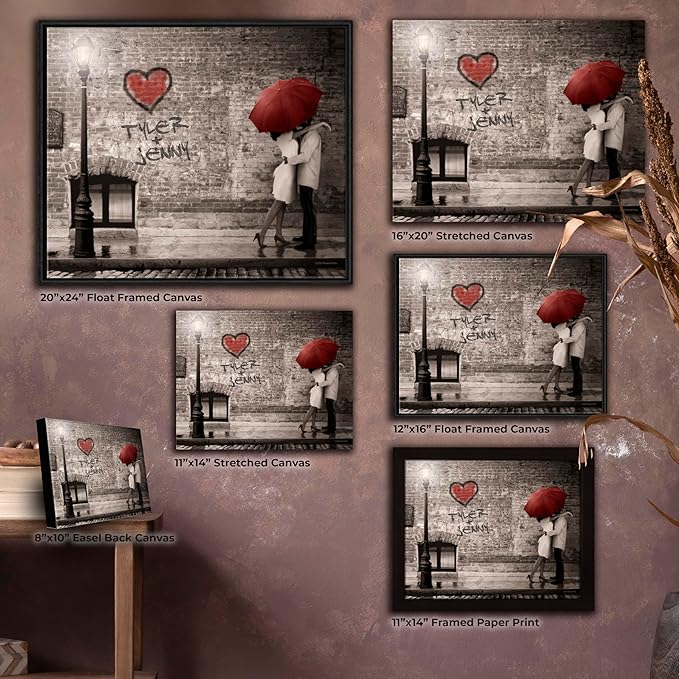 Personal-Prints STREET SCENE | Personalized Romantic Canvas Art Gift with Your Names | Custom for Valentine’s Day or Wedding Anniversary (16"x20" Stretched Canvas)