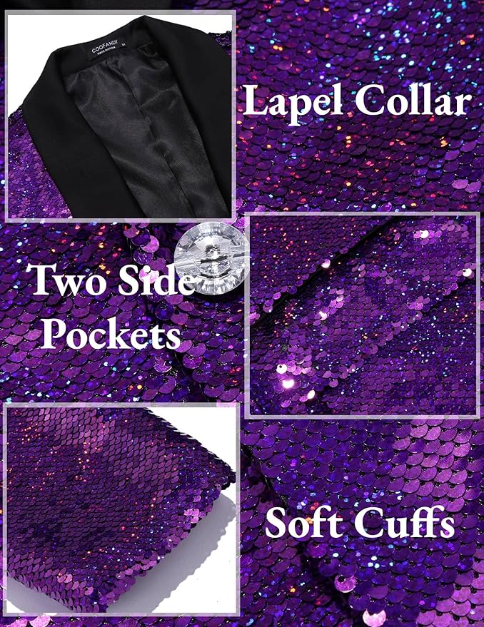 COOFANDY Mens Shiny Sequin Blazer Tuxedo Party Dinner Prom One Button Suit Jacket