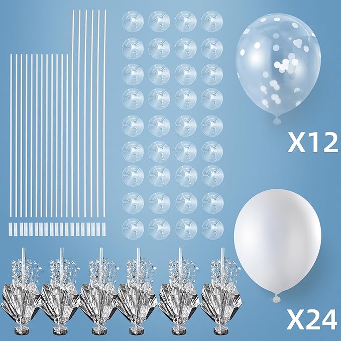 6 Set Silver Table Balloons Centerpiece Stand Kit with Silver and Confetti Balloons for Graduation Birthday Party Baby Shower Wedding Bridal Shower Prom Table Decorations