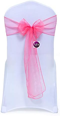 VDS Pack of 150 | Coral | Organza Chair Sashes Crystal Sheer Tulle Dining Chair Bows Tie Ribbon for Wedding Birthday Graduation Engagement Ceremony Event Party Banquet Venue Hotel Decoration