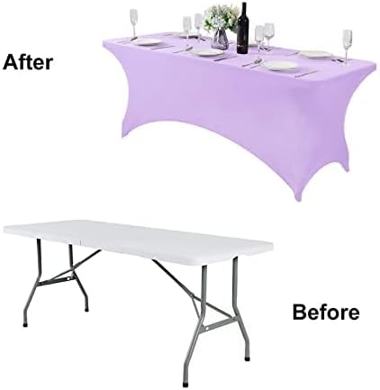 FORLIFE 4Pack Spandex Table Covers，Fitted Tablecloth for Rectangular Tables, Stretch Patio Table Covers, Universal Spandex Table Cover for Wedding, Banquet, Party (6ft, Lavender)