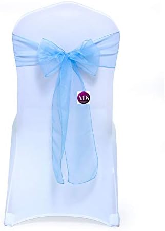 VDS Pack of 150 | Baby Blue | Organza Chair Sashes Crystal Sheer Tulle Dining Chair Bows Tie Ribbon for Wedding Birthday Graduation Engagement Ceremony Event Party Banquet Venue Hotel Decoration
