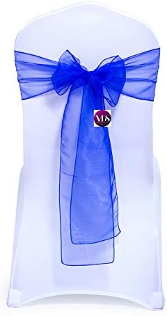 VDS Pack of 100 | Royal Blue | Organza Chair Sashes Crystal Sheer Tulle Dining Chair Bows Tie Ribbon for Wedding Birthday Graduation Engagement Ceremony Event Party Banquet Venue Hotel Decoration