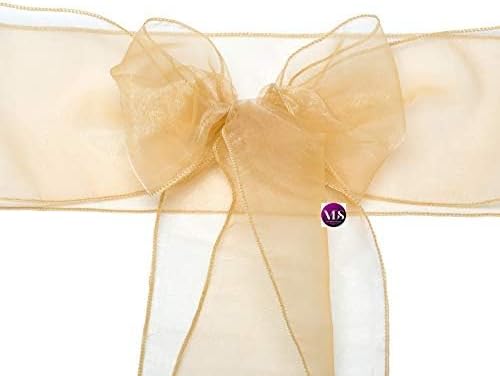 VDS Pack of 100 | Champagne | Organza Chair Sashes Crystal Sheer Tulle Dining Chair Bows Tie Ribbon for Wedding Birthday Graduation Engagement Ceremony Event Party Banquet Venue Hotel Decoration