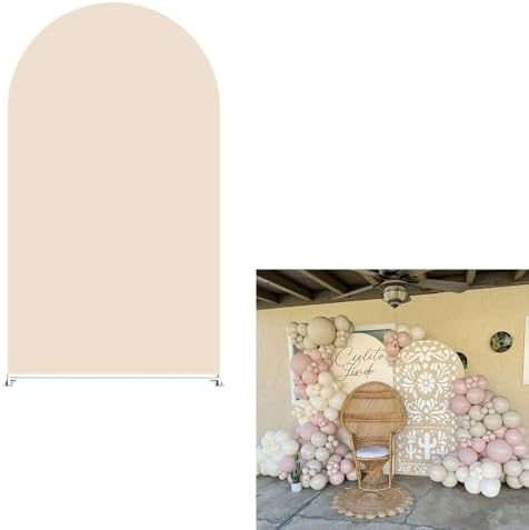 Beige Arch Backdrop Cover Birthday Party Baptism Cutie Baby Shower Arch Stand Spandex Covers Wedding Mexican First Fiesta Parties Decorations (4X7.2ft,G3450)