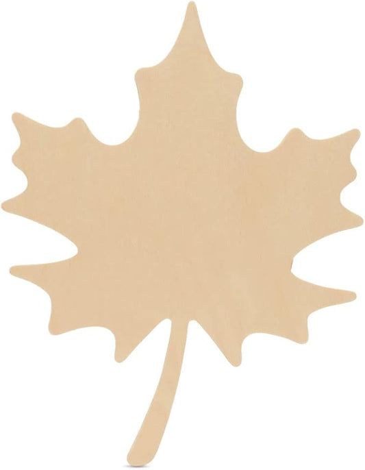 Wood Maple Leaf Cutouts 8 x 6 inch, Pack of 12 Fall Unfinished Wooden Cutouts to Paint and Display, Thanksgiving Party Decorations, by Woodpeckers