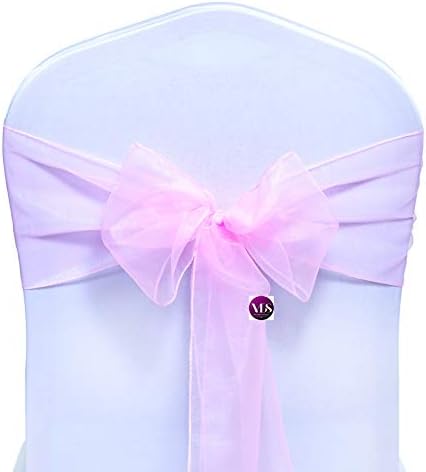 VDS Pack of 50 | Pink | Organza Chair Sashes Crystal Sheer Tulle Dining Chair Bows Tie Ribbon for Wedding Birthday Graduation Engagement Ceremony Event Party Banquet Venue Hotel Decoration
