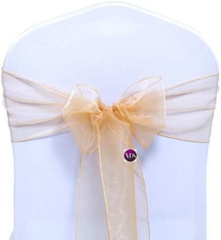 VDS Pack of 100 | Champagne | Organza Chair Sashes Crystal Sheer Tulle Dining Chair Bows Tie Ribbon for Wedding Birthday Graduation Engagement Ceremony Event Party Banquet Venue Hotel Decoration