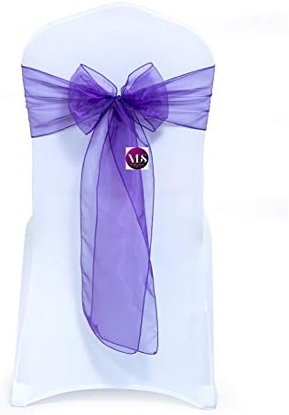 VDS Pack of 200 | Purple | Organza Chair Sashes Crystal Sheer Tulle Dining Chair Bows Tie Ribbon for Wedding Birthday Graduation Engagement Ceremony Event Party Banquet Venue Hotel Decoration