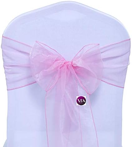 VDS Pack of 100 | Blush Pink | Organza Chair Sashes Crystal Sheer Tulle Dining Chair Bows Tie Ribbon for Wedding Birthday Graduation Engagement Ceremony Event Party Banquet Venue Hotel Decoration