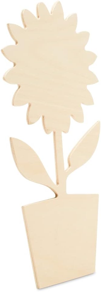 Sunflower Pot Cutout 14 x 6-1/2 inches, 6 Unfinished Birch Wood Cutouts for Autumn Decor and DIY Crafts, by Woodpeckers