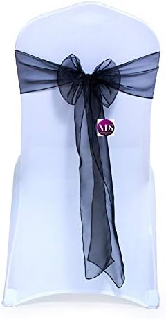 VDS Pack of 250 | Black | Organza Chair Sashes Crystal Sheer Tulle Dining Chair Bows Tie Ribbon for Wedding Birthday Graduation Engagement Ceremony Event Party Banquet Venue Hotel Decoration