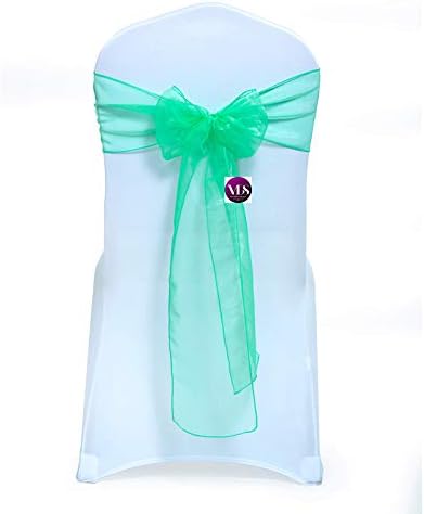 VDS Pack of 200 | Mint | Organza Chair Sashes Crystal Sheer Tulle Dining Chair Bows Tie Ribbon for Wedding Birthday Graduation Engagement Ceremony Event Party Banquet Venue Hotel Decoration