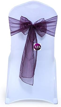 VDS Pack of 50 | Plum | Organza Chair Sashes Crystal Sheer Tulle Dining Chair Bows Tie Ribbon for Wedding Birthday Graduation Engagement Ceremony Event Party Banquet Venue Hotel Decoration