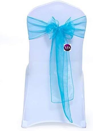 VDS Pack of 150 | Light Teal | Organza Chair Sashes Crystal Sheer Tulle Dining Chair Bows Tie Ribbon for Wedding Birthday Graduation Engagement Ceremony Event Party Banquet Venue Hotel Decoration