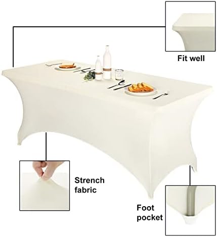 FORLIFE 4Pack Spandex Table Covers，Fitted Tablecloth for Rectangular Tables, Stretch Patio Table Covers, Universal Spandex Table Cover for Wedding, Banquet, Party (6ft, Ivory)