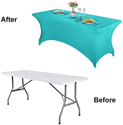 FORLIFE 4Pack Spandex Table Covers，Fitted Tablecloth for Rectangular Tables, Stretch Patio Table Covers, Universal Spandex Table Cover for Wedding, Banquet, Party (6ft, Turquoise)