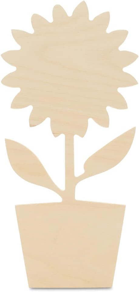 Sunflower Pot Cutout 14 x 6-1/2 inches, 6 Unfinished Birch Wood Cutouts for Autumn Decor and DIY Crafts, by Woodpeckers