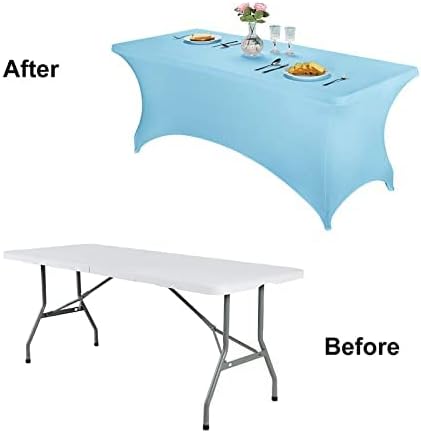 FORLIFE 4Pack Spandex Table Covers，Fitted Tablecloth for Rectangular Tables, Stretch Patio Table Covers, Universal Spandex Table Cover for Wedding, Banquet, Party (6ft, Bluemist)