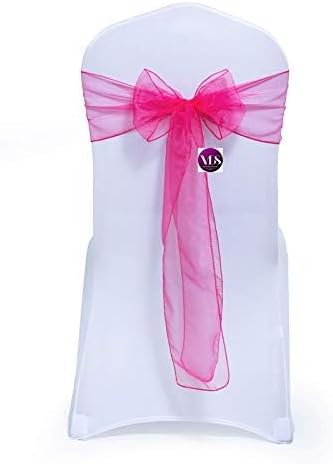 VDS Pack of 100 | Magenta | Organza Chair Sashes Crystal Sheer Tulle Dining Chair Bows Tie Ribbon for Wedding Birthday Graduation Engagement Ceremony Event Party Banquet Venue Hotel Decoration