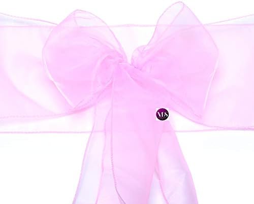 VDS Pack of 150 | Pink | Organza Chair Sashes Crystal Sheer Tulle Dining Chair Bows Tie Ribbon for Wedding Birthday Graduation Engagement Ceremony Event Party Banquet Venue Hotel Decoration