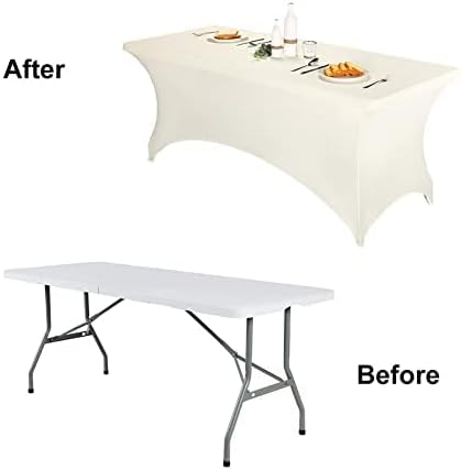 FORLIFE 4Pack Spandex Table Covers，Fitted Tablecloth for Rectangular Tables, Stretch Patio Table Covers, Universal Spandex Table Cover for Wedding, Banquet, Party (6ft, Ivory)