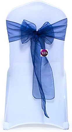 VDS Pack of 150 | Navy Blue | Organza Chair Sashes Crystal Sheer Tulle Dining Chair Bows Tie Ribbon for Wedding Birthday Graduation Engagement Ceremony Event Party Banquet Venue Hotel Decoration