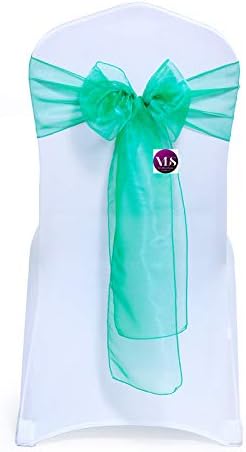 VDS Pack of 50 | Green | Organza Chair Sashes Crystal Sheer Tulle Dining Chair Bows Tie Ribbon for Wedding Birthday Graduation Engagement Ceremony Event Party Banquet Venue Hotel Decoration