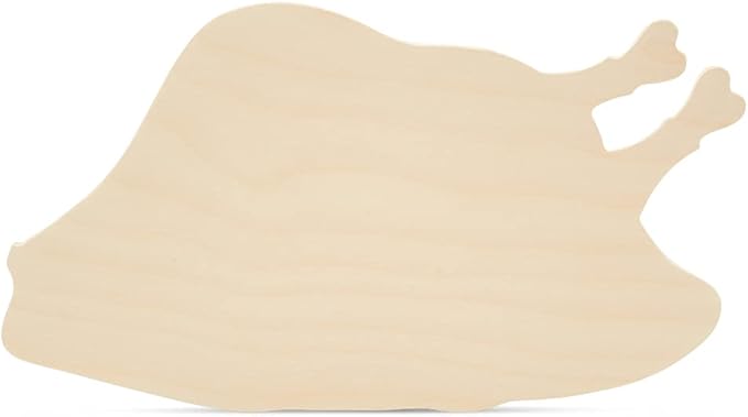 Roast Turkey Wooden Cutout 6-1/2 x 12 inches, 6 Unfinished Birch Wood Cutouts for Thanksgiving Decor and DIY Crafts, by Woodpeckers