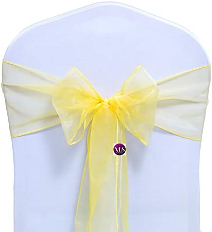 VDS Pack of 25 | Yellow | Organza Chair Sashes Crystal Sheer Tulle Dining Chair Bows Tie Ribbon for Wedding Birthday Graduation Engagement Ceremony Event Party Banquet Venue Hotel Decoration