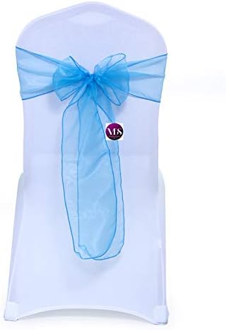 VDS Pack of 300 | Blue | Organza Chair Sashes Crystal Sheer Tulle Dining Chair Bows Tie Ribbon for Wedding Birthday Graduation Engagement Ceremony Event Party Banquet Venue Hotel Decoration