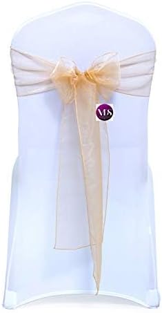 VDS Pack of 100 | Champagne | Organza Chair Sashes Crystal Sheer Tulle Dining Chair Bows Tie Ribbon for Wedding Birthday Graduation Engagement Ceremony Event Party Banquet Venue Hotel Decoration