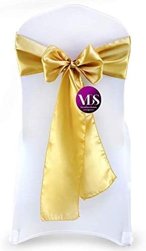 VDS Satin Chair Sashes Chair Cover Back Tie Sateen Bows Ribbon for Wedding Birthday Graduation Engagement Ceremony Event Party Banquet Venue Hotel All Dining Chair Decoration (50PC) (Gold)