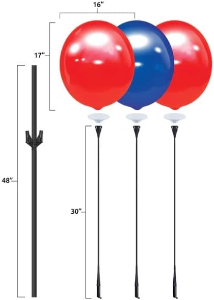 Weatherproof Reusable Balloon Triple Cluster Pole Kit - Helium Free Plastic Outdoor Balloons