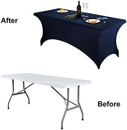FORLIFE Spandex Table Covers - 4Pack Fitted Tablecloth, Universal 6ft Rectangular Stretch Patio Table Cover, for Wedding, Banquet, Party (Navy)