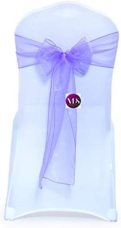 VDS Pack of 25 | Lavender | Organza Chair Sashes Crystal Sheer Tulle Dining Chair Bows Tie Ribbon for Wedding Birthday Graduation Engagement Ceremony Event Party Banquet Venue Hotel Decoration